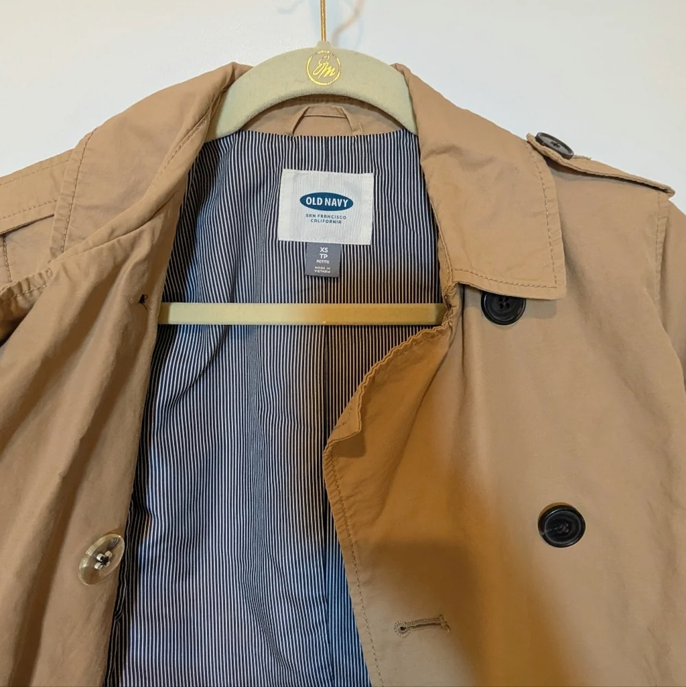 Old Navy Tan Double Breasted Trench Coat Size XS Petite
